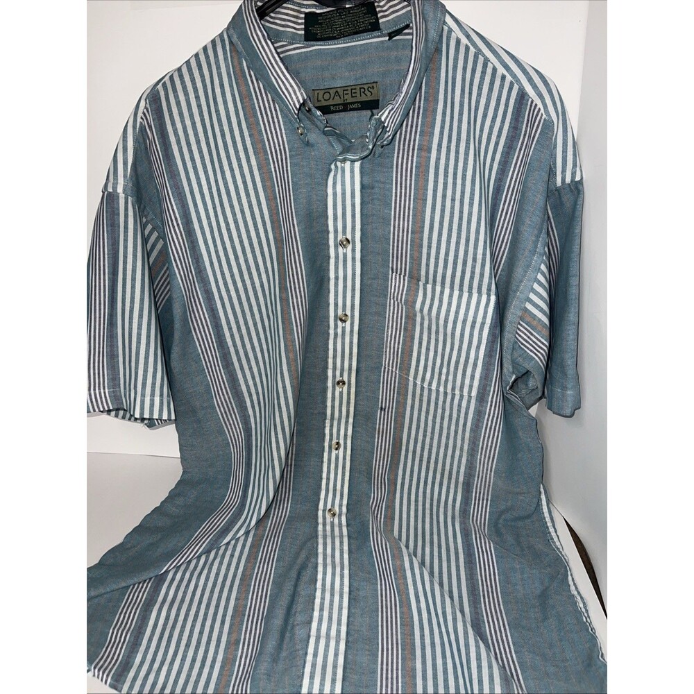 vintage Loafers brand button-down shirt Green And White Pattern L/G